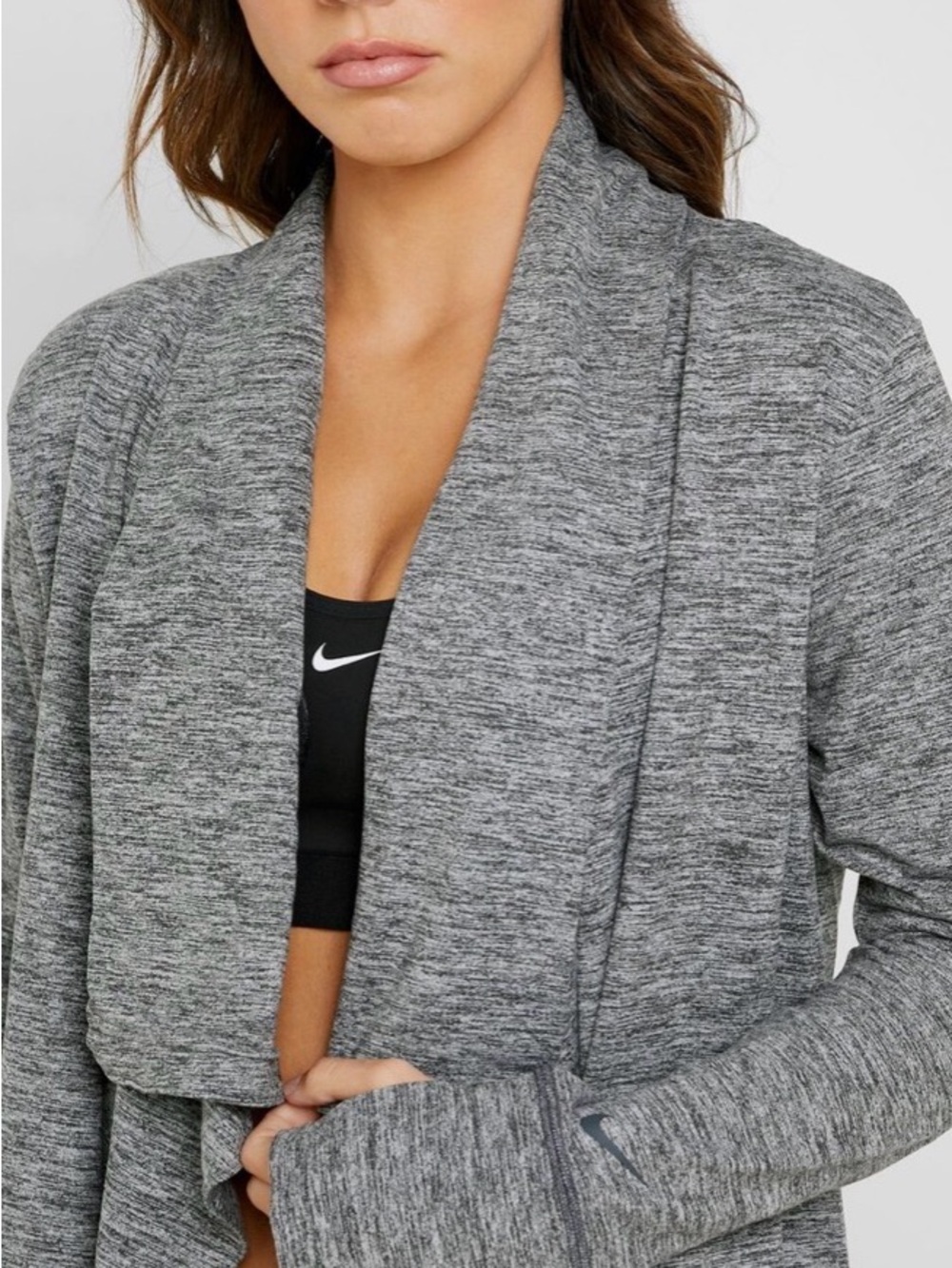 Nike Yoga Waterfall Open front Cardigan. Heathered Grey. Small - Picture 2 of 10